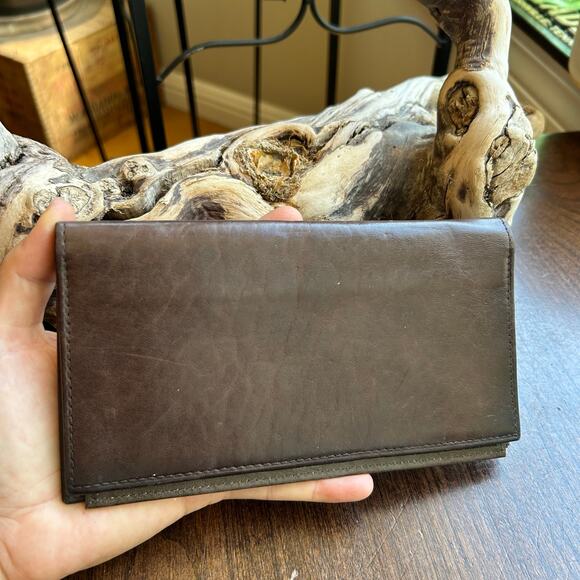 Vtg Large Pierre Cardin Brown Leather Wallet Checkbook Designer - Picture 1 of 10